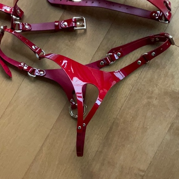 MarieMur Red leather bondage bra and panties - Picture 4 of 14